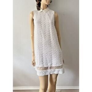 ALICE + OLIVIA WHITE LACE COLLARED SHIFT DRESS WHITE XS